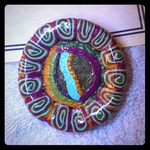 Handmade Polymer Clay and glass artistic brooch